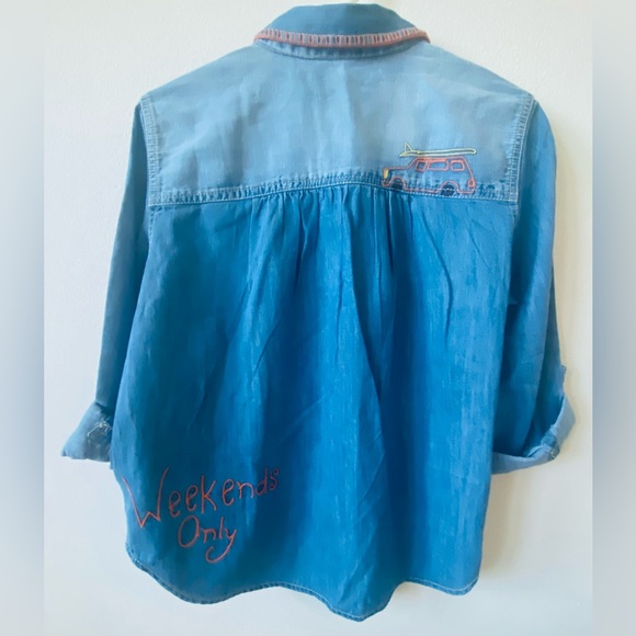 Pilcro Long-Sleeve Embroidered Icon Denim Buttondown Shirt from Anthropologie M - Picture 6 of 8